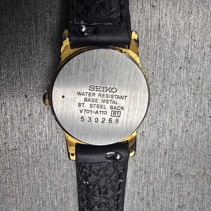 Seiko Watch Women 22mm Gold Dial Gold Tone Round V701-A110 New Battery Vintage10