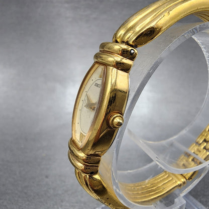 Seiko Watch Women 16mm White Dial Gold Tone Oval Y1505n90 New Battery2