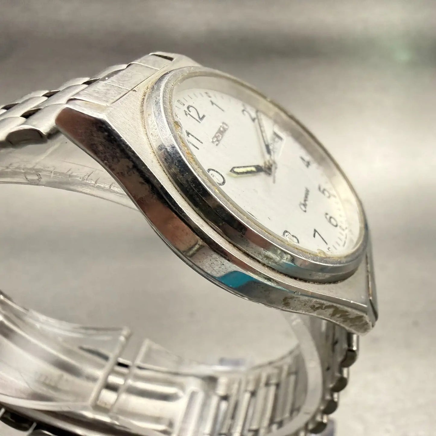 Seiko Chronos Watch Men 35mm Silver Dial Silver Daydate Round 5H23-7060 New Batt3