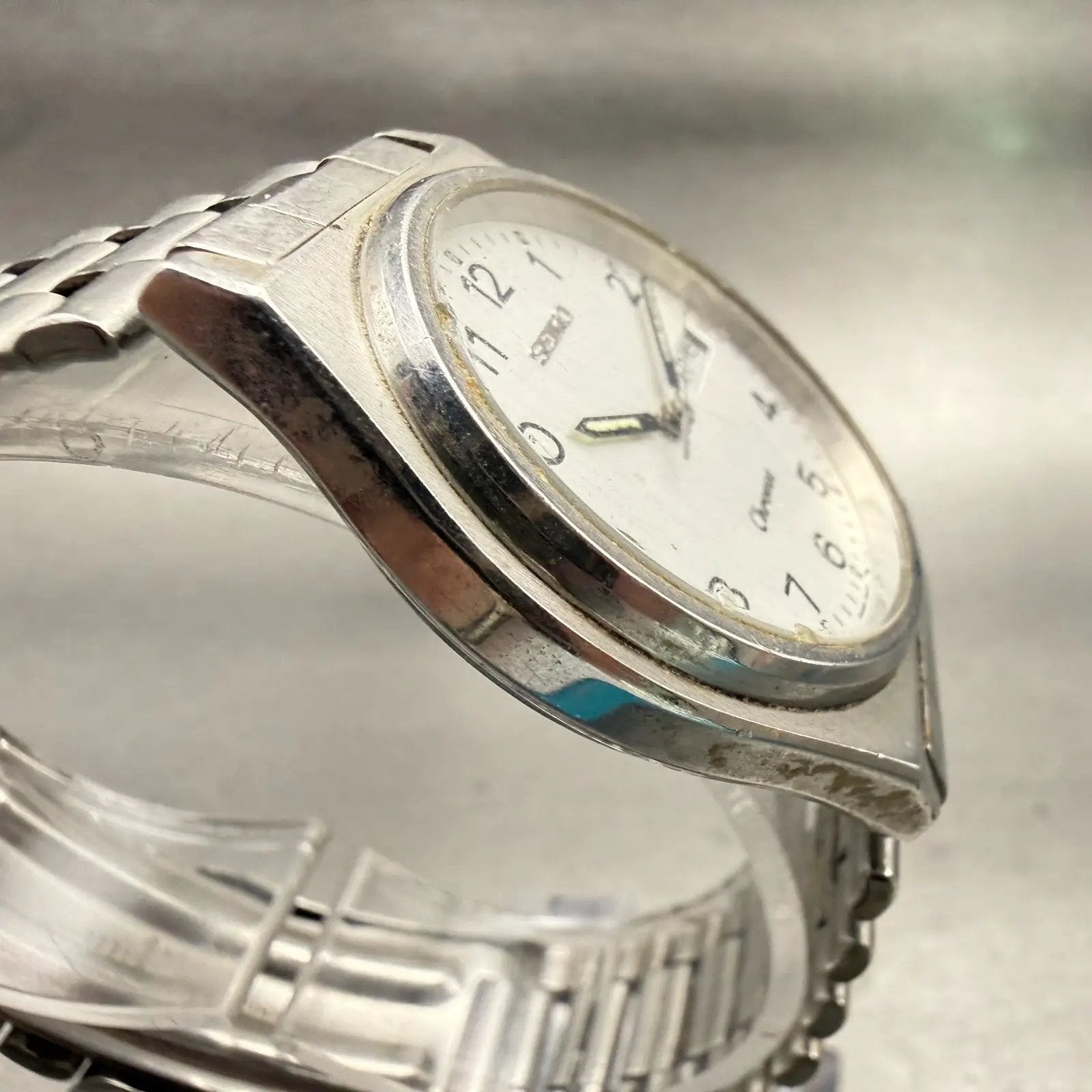 Seiko Chronos Watch Men 35mm Silver Dial Silver Daydate Round 5H23-7060 New Batt3