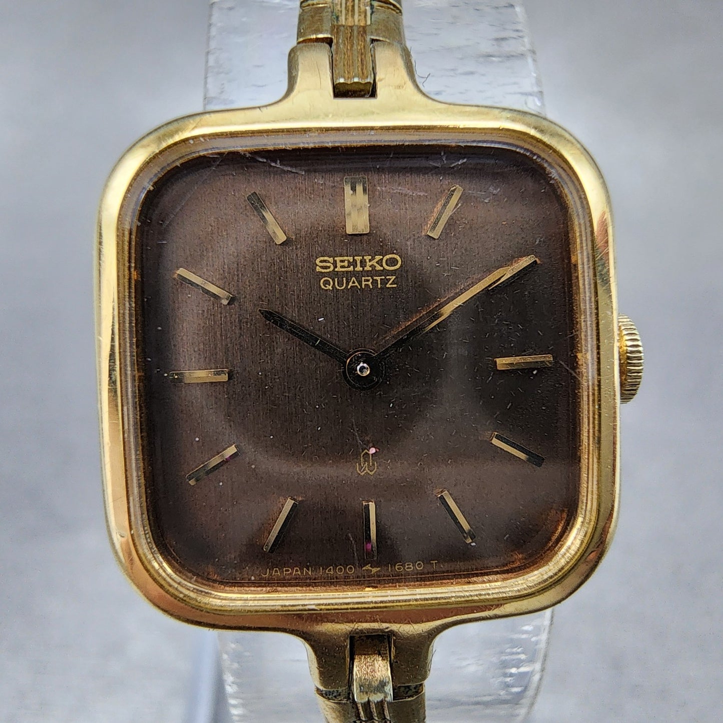 Seiko Watch Women 19mm Brown Dial Gold Tone Square 14005980 New Battery1