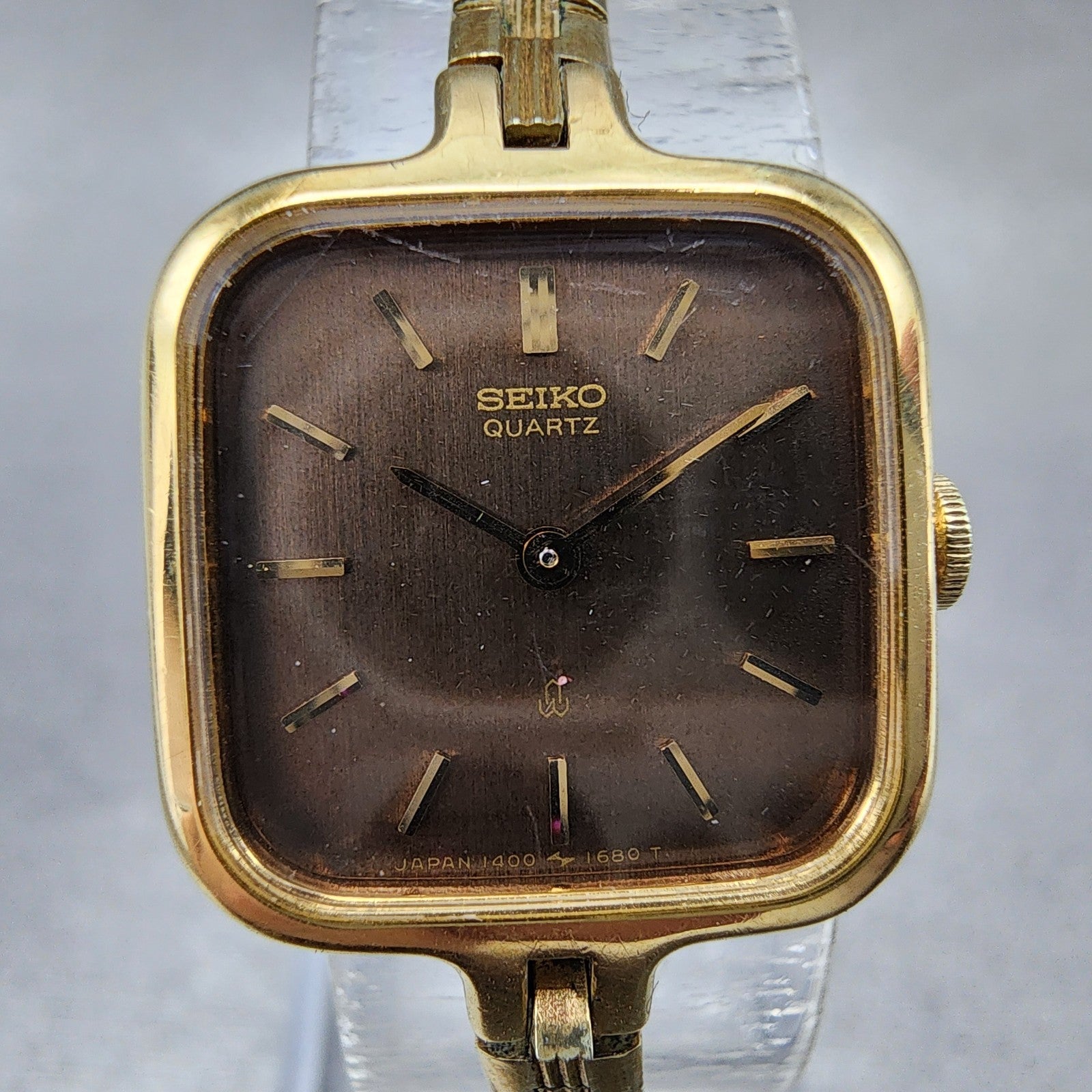 Seiko Watch Women 19mm Brown Dial Gold Tone Square 14005980 New Battery1