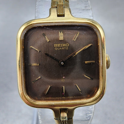 Seiko Watch Women 19mm Brown Dial Gold Tone Square 14005980 New Battery1