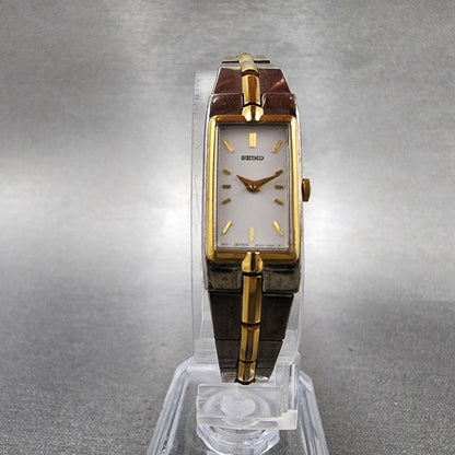 Seiko Tank Watch Women 13mm White Dial two Tone Rectangle 2e207479 New Battery5