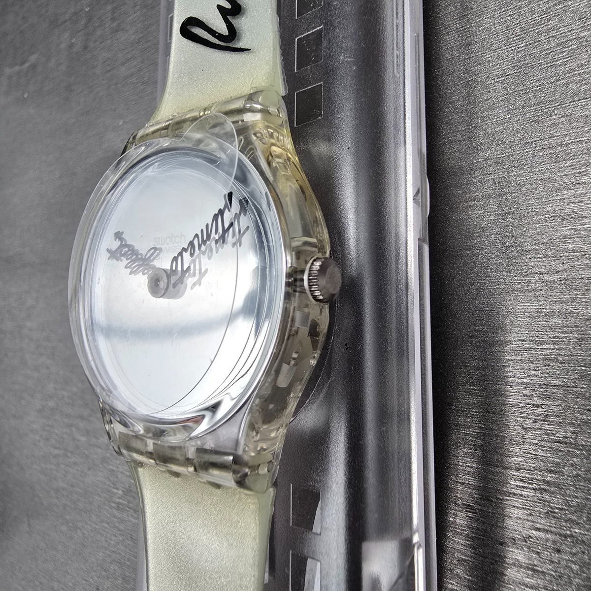 Swatch Time to Reflect Watch Men 34mm Silver Dial Clear Case GZ143 New Batt NOS2