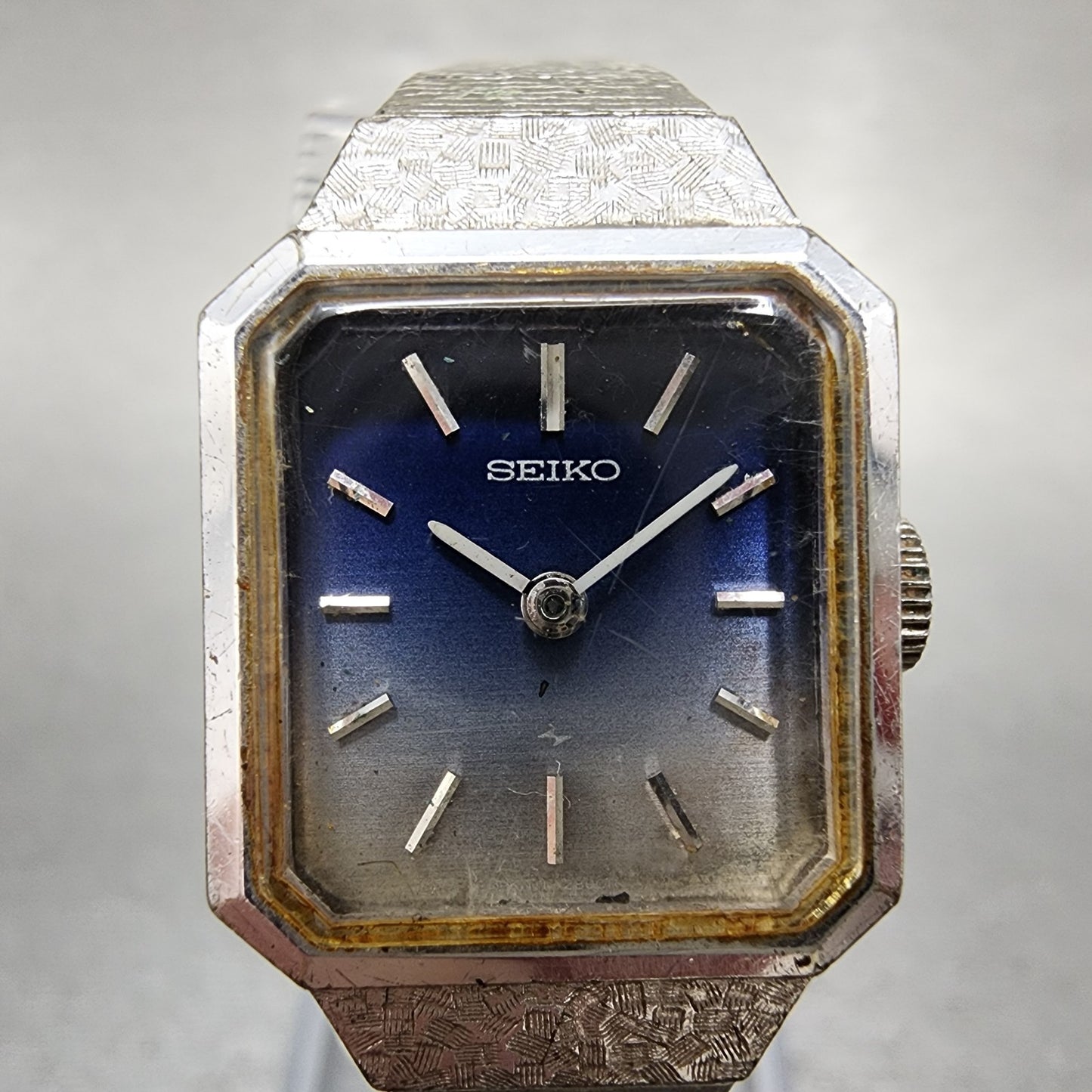 Seiko Tank Watch Women 18mm Blue Dial Silver Tone Manual 113999 Runs1