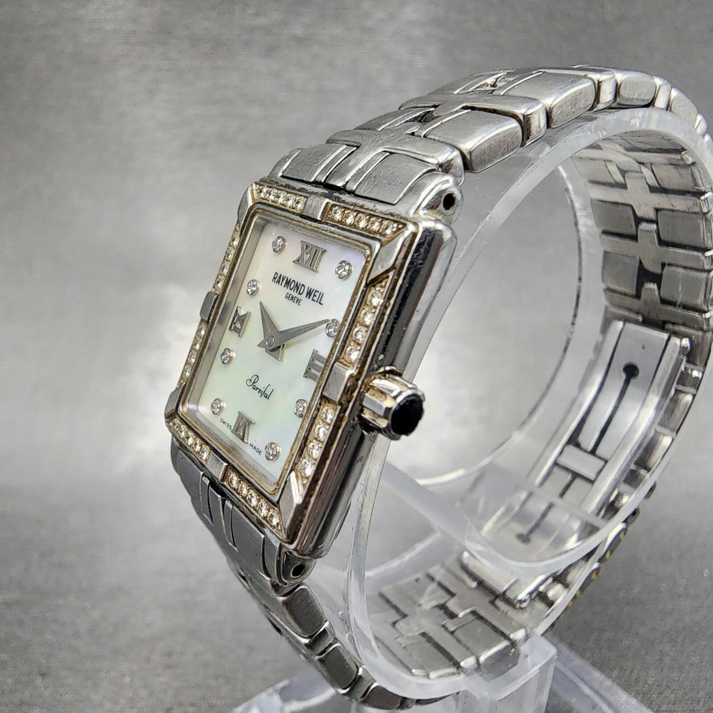 Raymond Weil Parsifal Tank Watch Women 19mm MOP Dial Steel Diamonds New Battery2