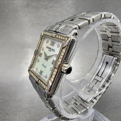 Raymond Weil Parsifal Tank Watch Women 19mm MOP Dial Steel Diamonds New Battery2