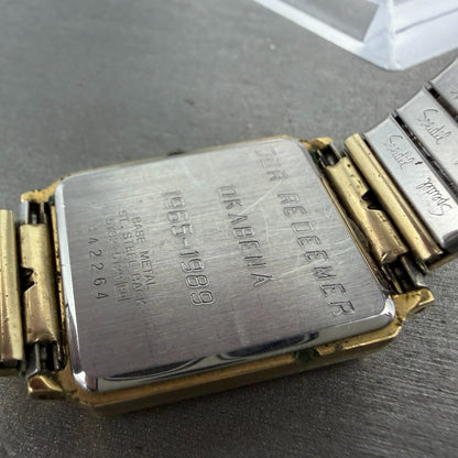 Seiko Tank Watch Men 26mm Champagne Dial Gold Tone Date Rectangle 5Y32-5129 PART10