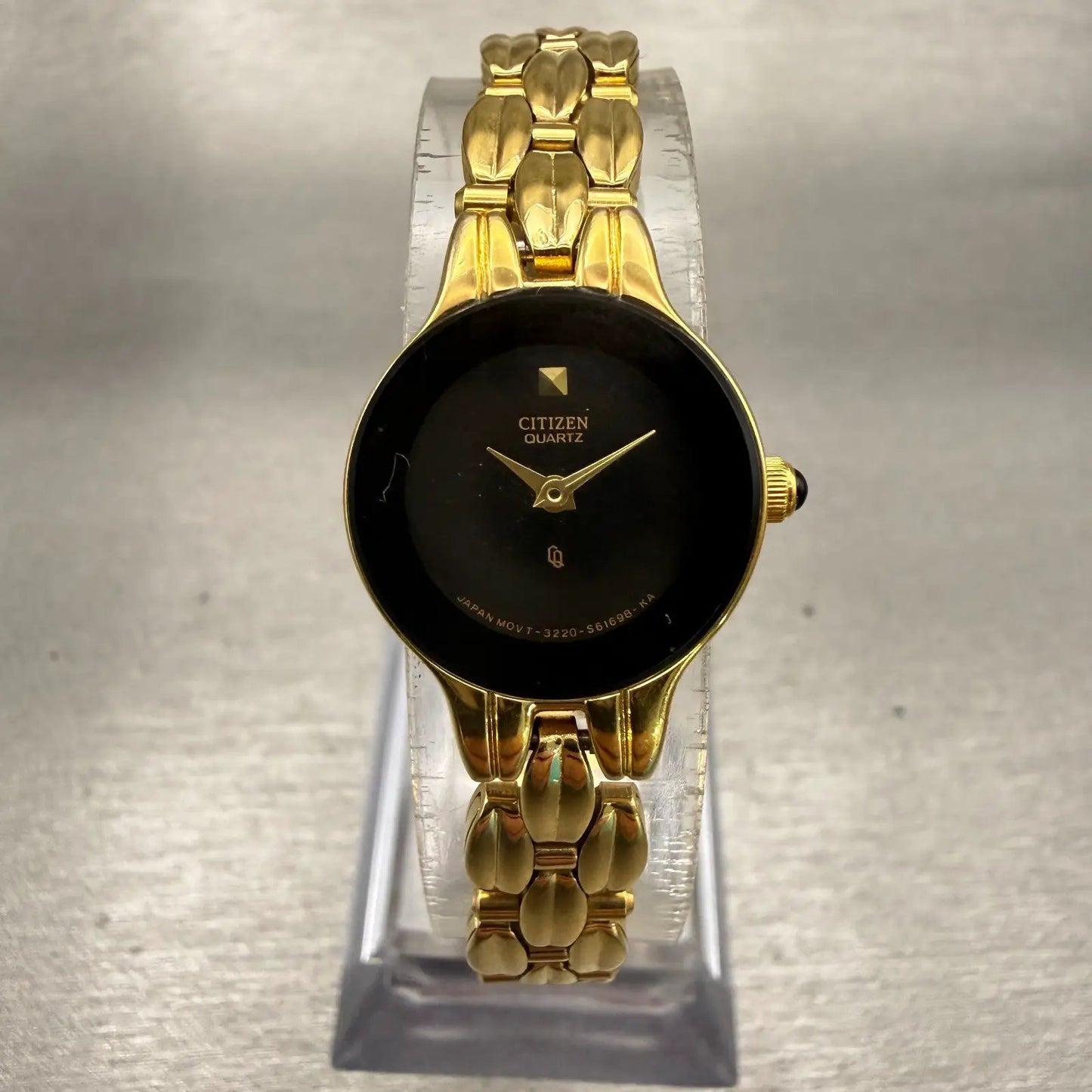 Citizen CQ Watch Women 18mm Black Dial Gold Tone Round 3220-S61698 New Battery0