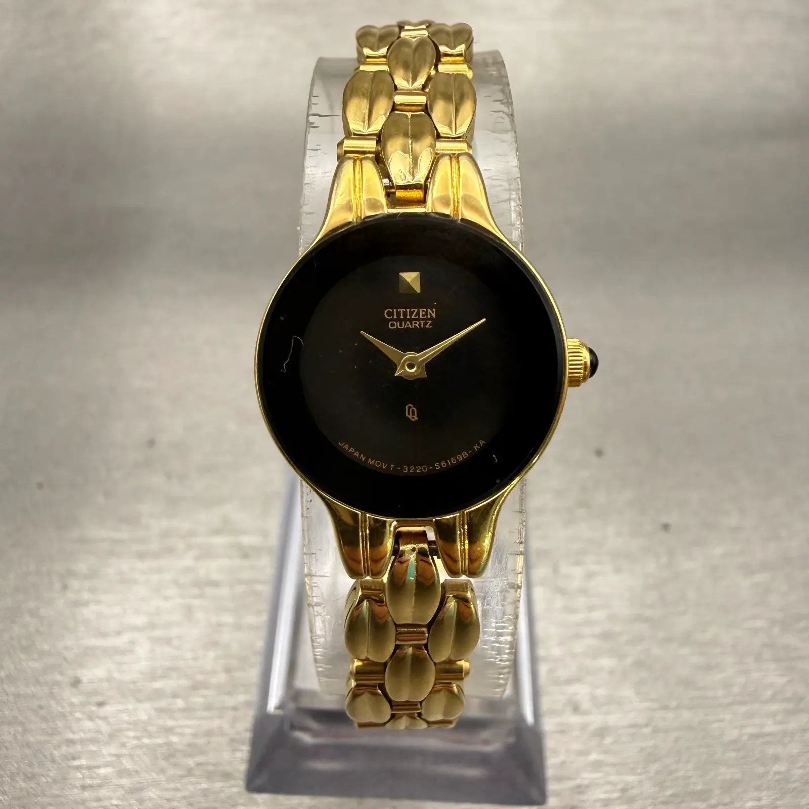 Citizen CQ Watch Women 18mm Black Dial Gold Tone Round 3220-S61698 New Battery0