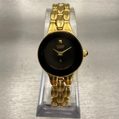 Citizen CQ Watch Women 18mm Black Dial Gold Tone Round 3220-S61698 New Battery0