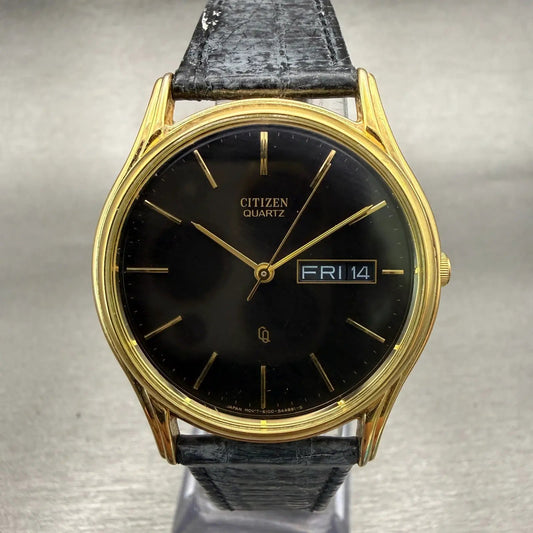 Citizen CQ Watch Men 34mm Black Dial Gold Tone Daydate Round 6100-S20269 New Bat0