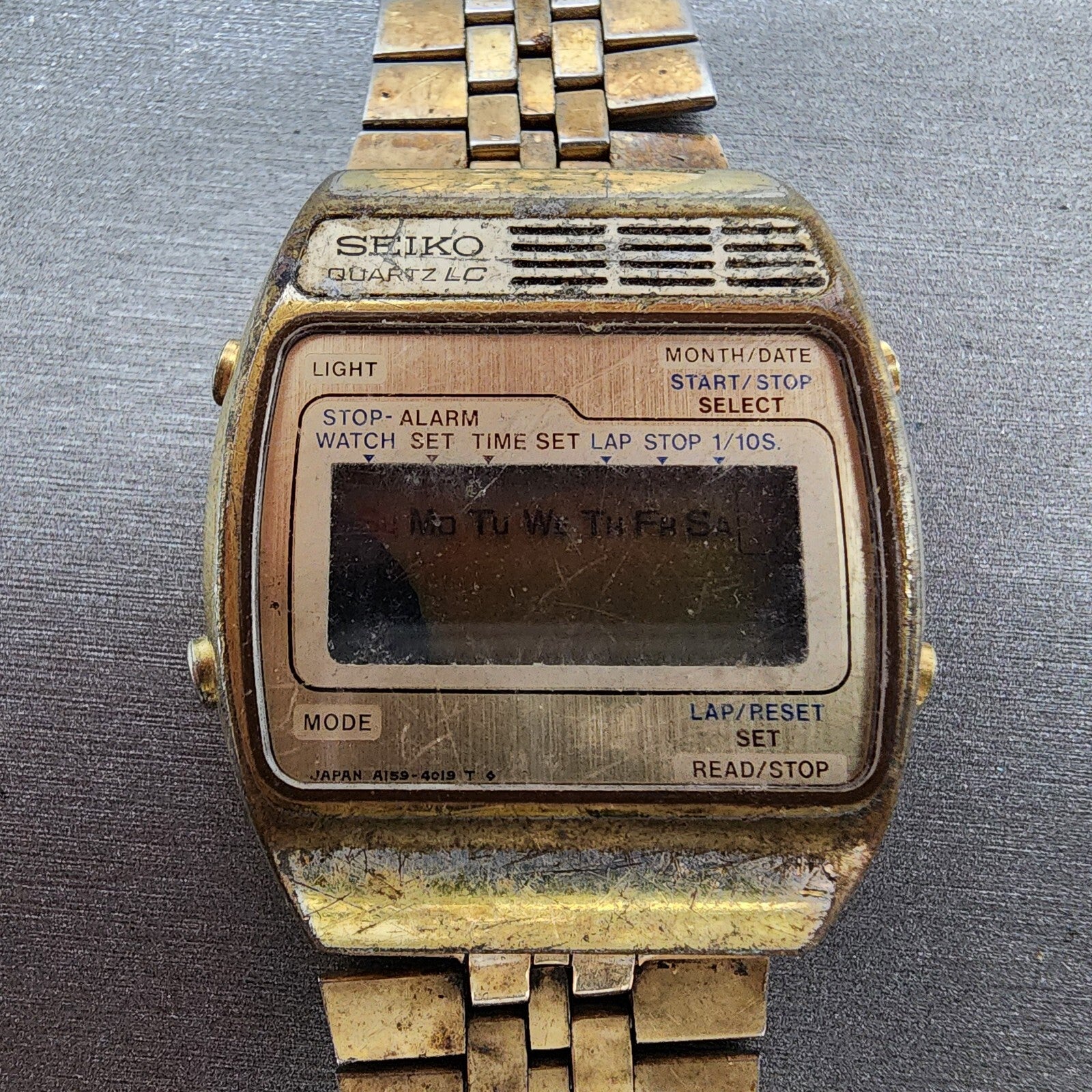 Seiko Digital Watch Men 33mm Gold Tone Alarm Chronograph A1594029 PARTS2