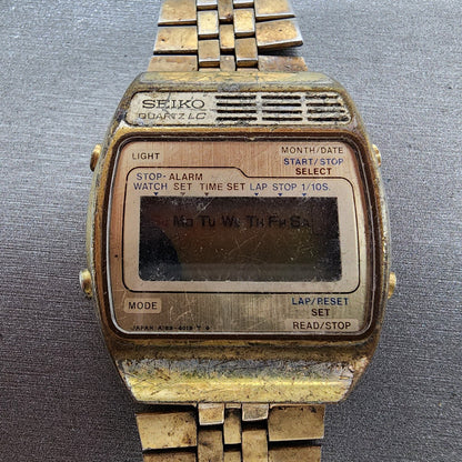 Seiko Digital Watch Men 33mm Gold Tone Alarm Chronograph A1594029 PARTS2