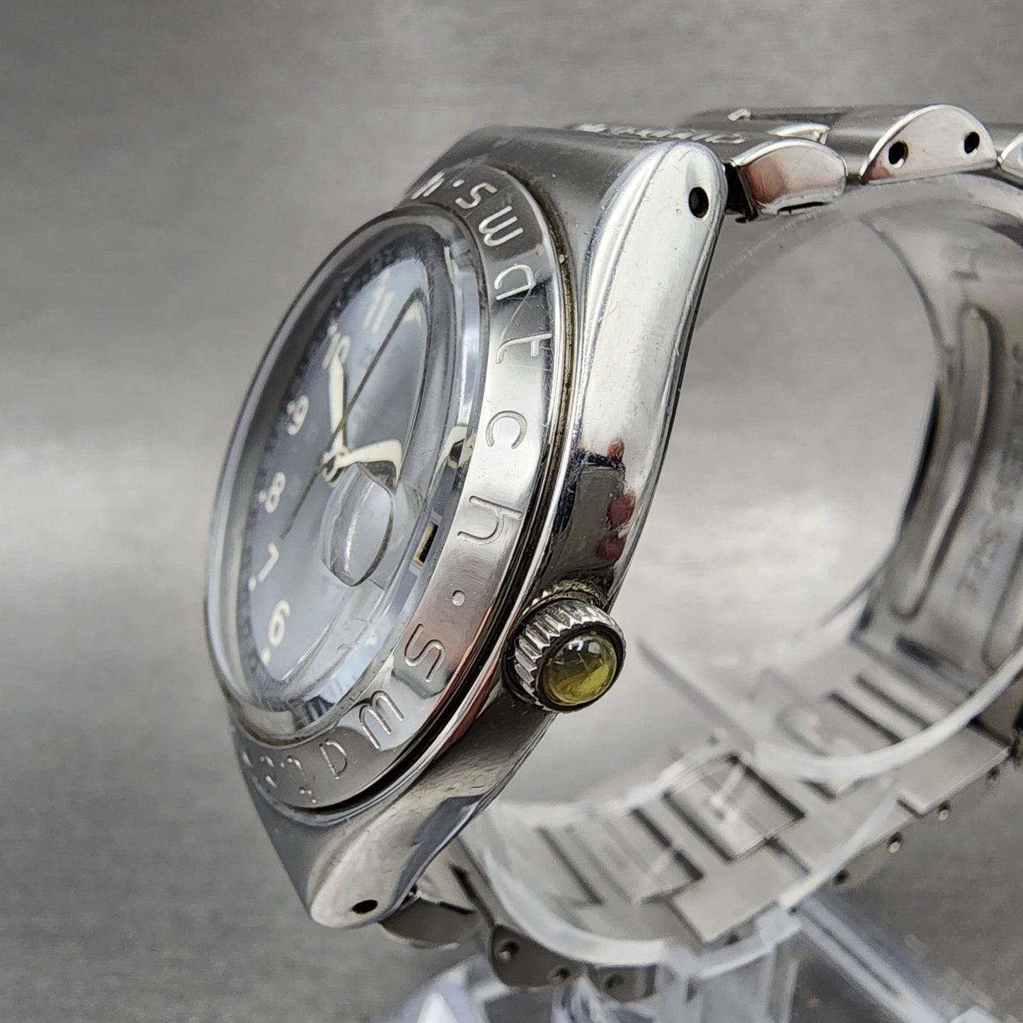Swatch Irony Happy Joe Watch Men 37mm Gray Dial Steel Date Round New Battery CB22