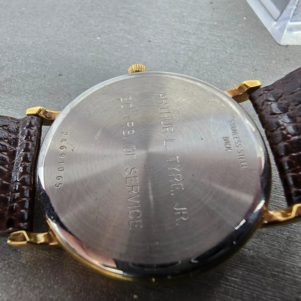 Longines Watch Men 32mm Gold Dial Gold Tone Round Leather Band New Battery VTG9
