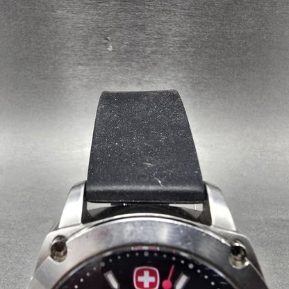 Wenger Swiss Military Watch Men 44mm Black Dial Silver Tone Date 79375 New Batt4