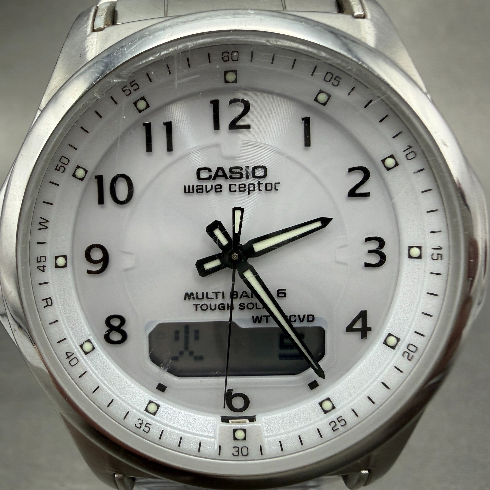 Casio Wave Ceptor Watch Men 42mm White Dial Steel Solar Analog Digital PARTS2