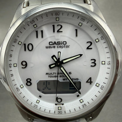 Casio Wave Ceptor Watch Men 42mm White Dial Steel Solar Analog Digital PARTS2