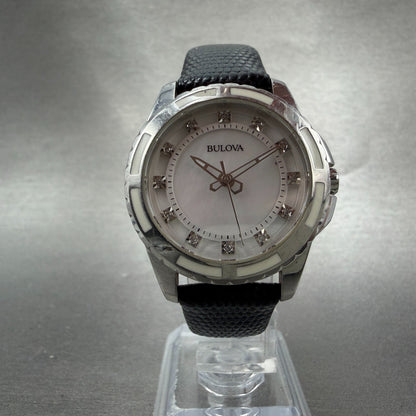 Bulova Watch Women 32mm MOP Dial Silver Tone Round Diamond 98P139 New Battery5