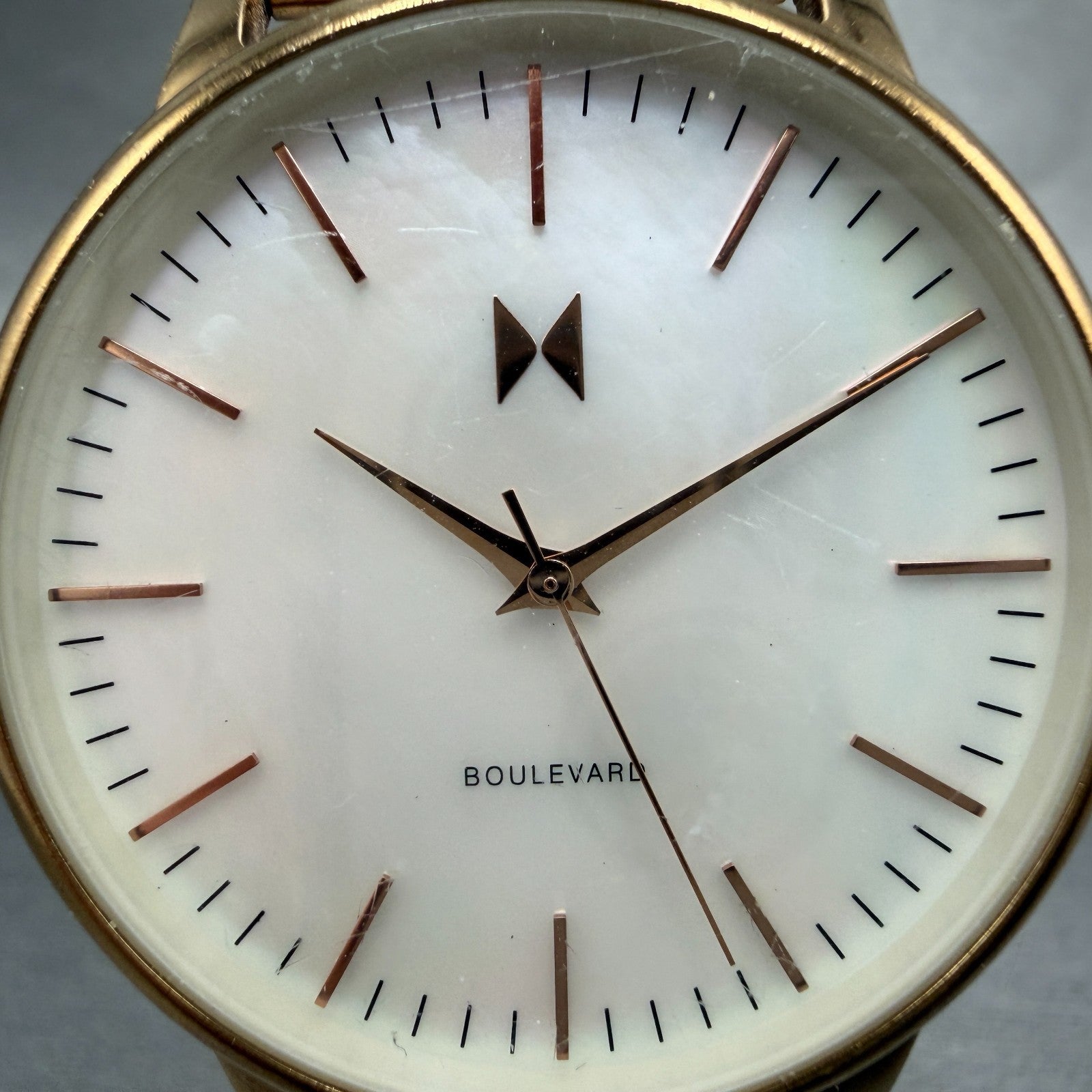 MVMT Boulevard Watch Women 38mm MOP Dial Rose Gold Tone Mesh Band New BatteryLK1