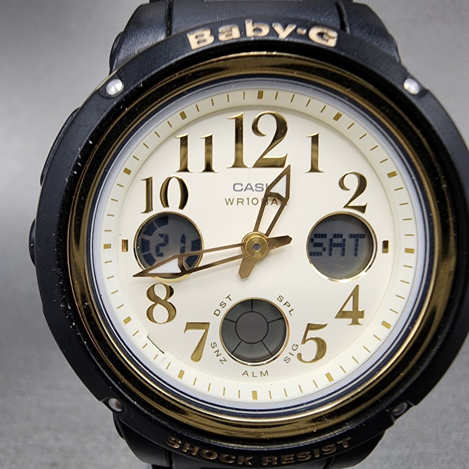 Casio BabyG Watch Women 42mm Cream Dial Black Tone Analog Digital New Battery1