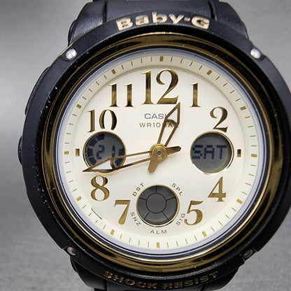 Casio BabyG Watch Women 42mm Cream Dial Black Tone Analog Digital New Battery1