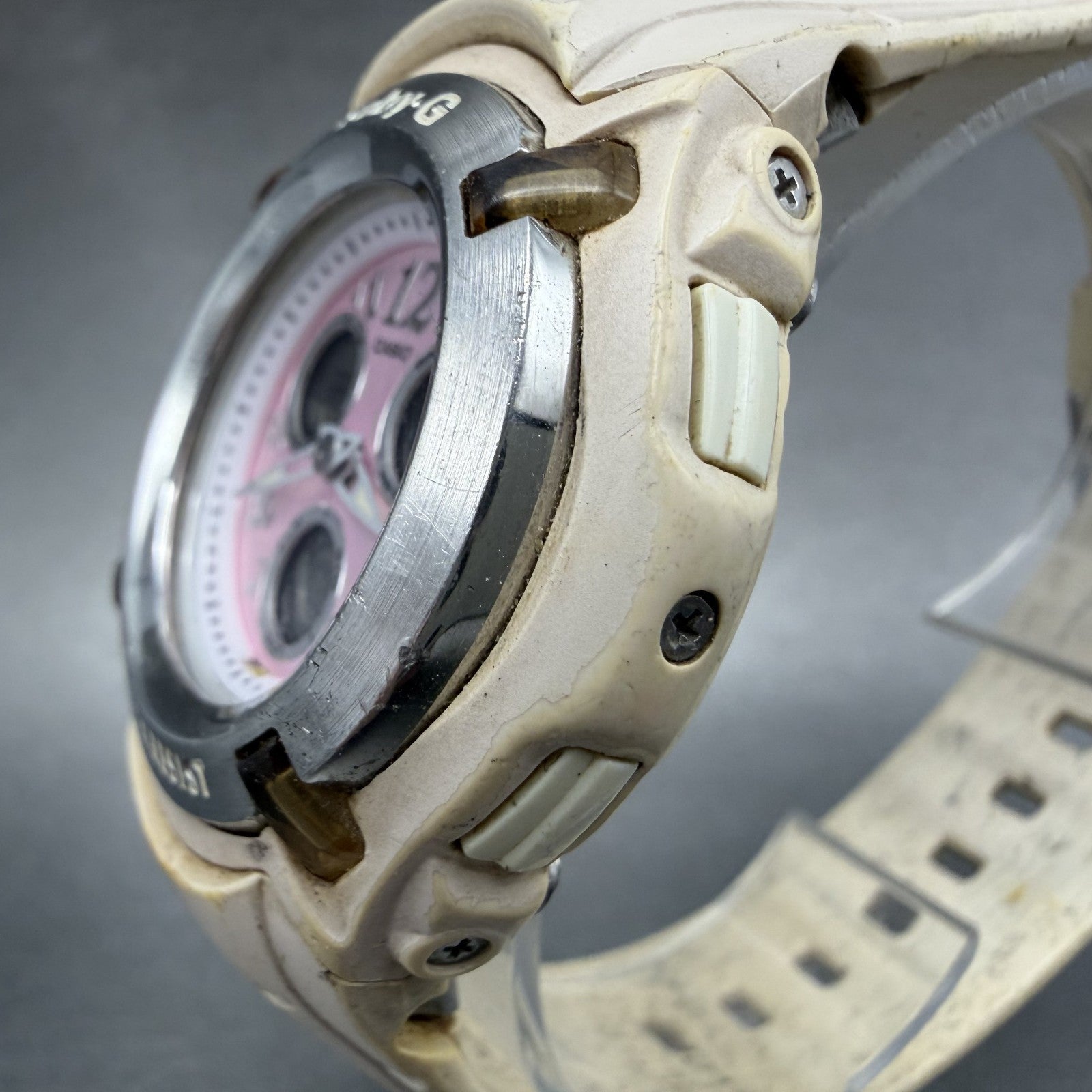 Casio Baby-G Watch Women 41mm Pink Dial Cream Case Analog Digital BG-1501 Newbat2