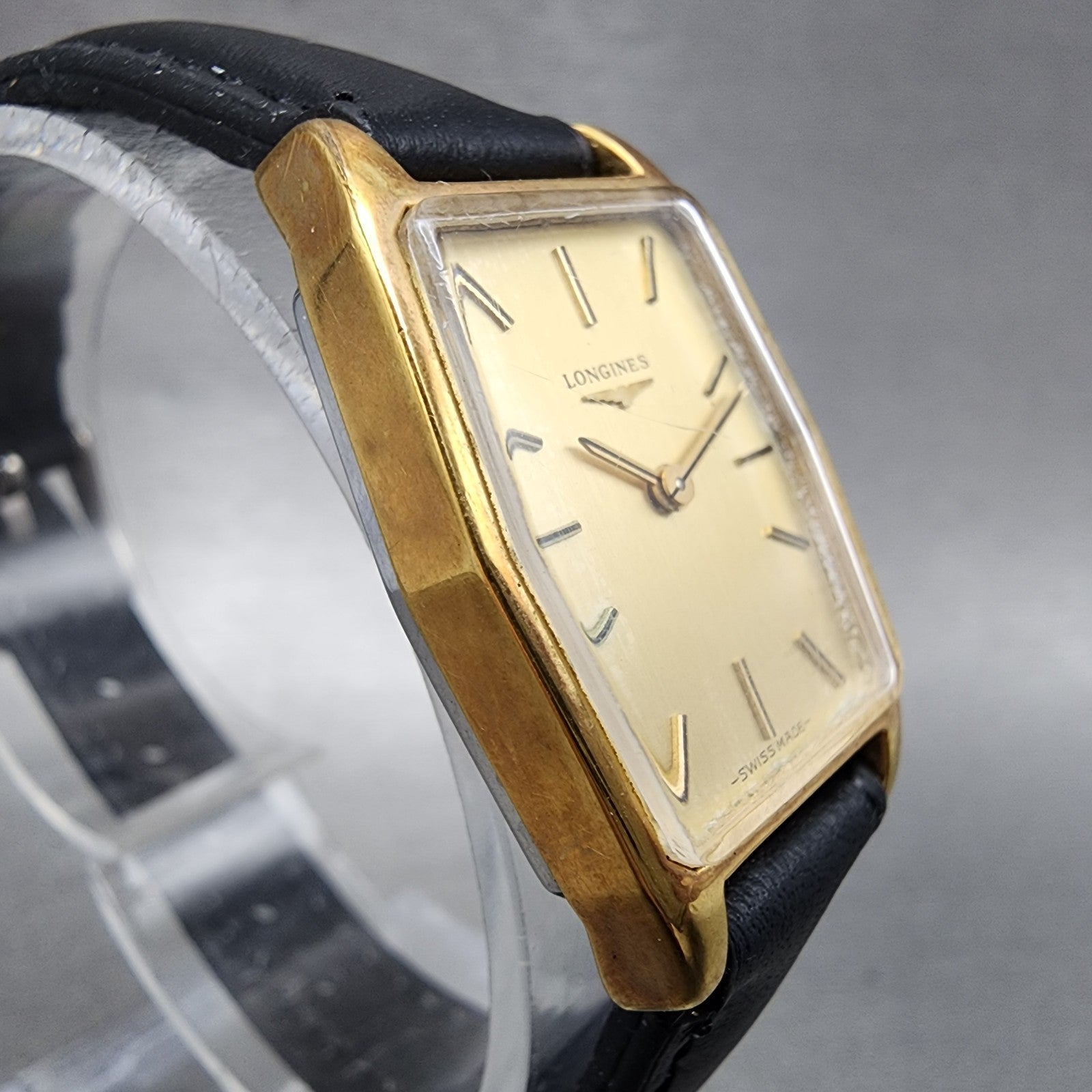 Longines Tank Watch Women 20mm Gold Dial Gold Tone Hexagon Manual Wind Runs 8173