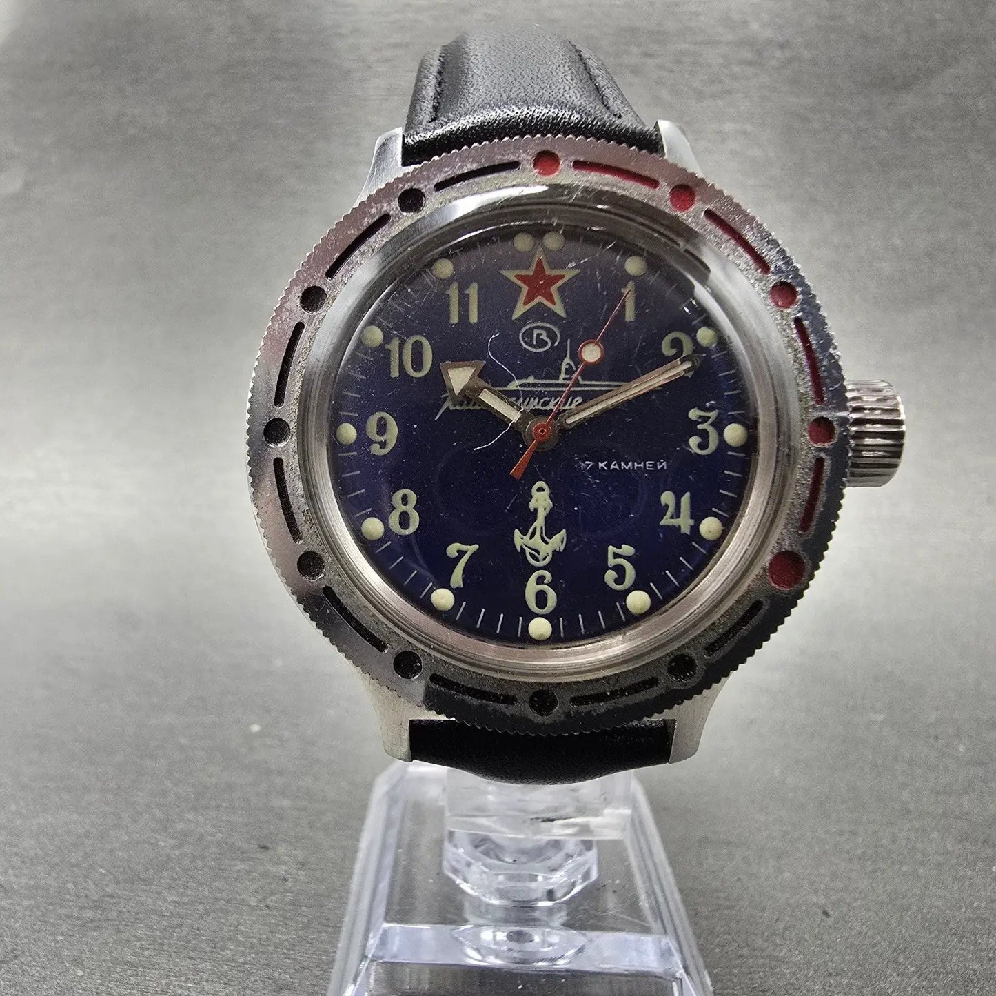VOSTOK Komandirskie Watch Men 40mm Blue Dial Silver Tone Manual Wind Runs VTG6