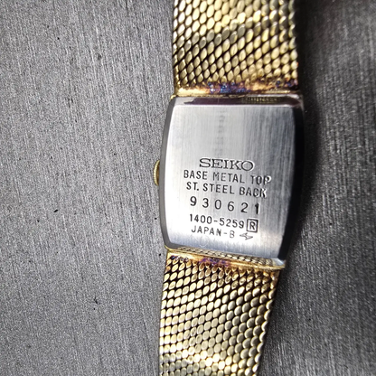 Seiko Watch Women 20mm Champagne Dial Gold Tone Rectangle 1400-5259 New Battery10