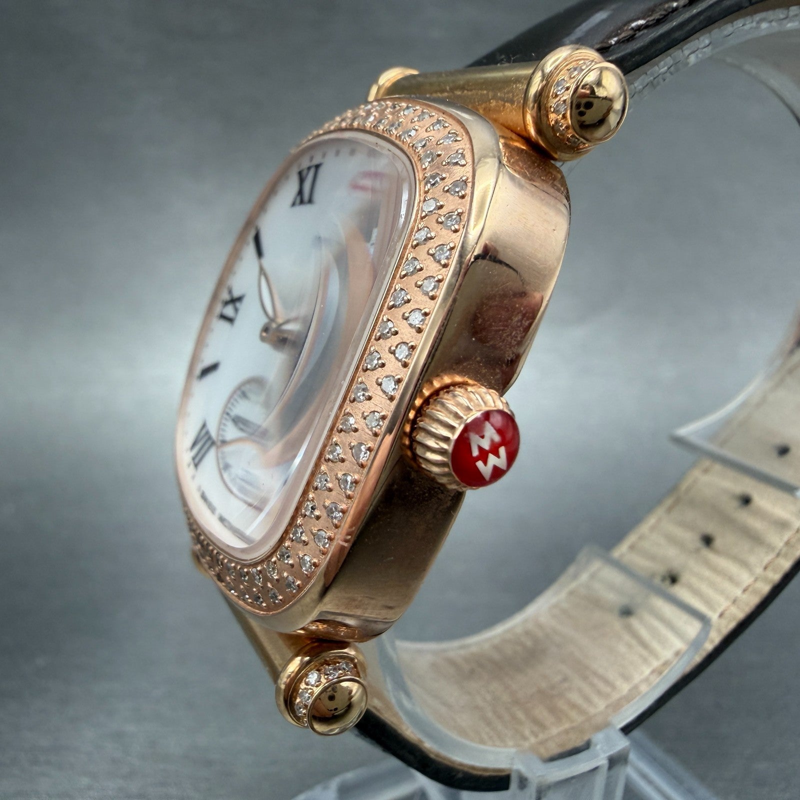 Michele Caber Isle Diamond Watch 32mm Women Mop Dial Rose Gold Tone Oval New Bat2