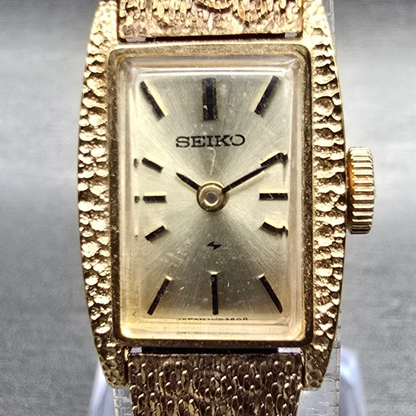 Seiko Watch Women 14mm Gold Dial Gold Tone Rectangle 11-3189 Manual Wind Works1