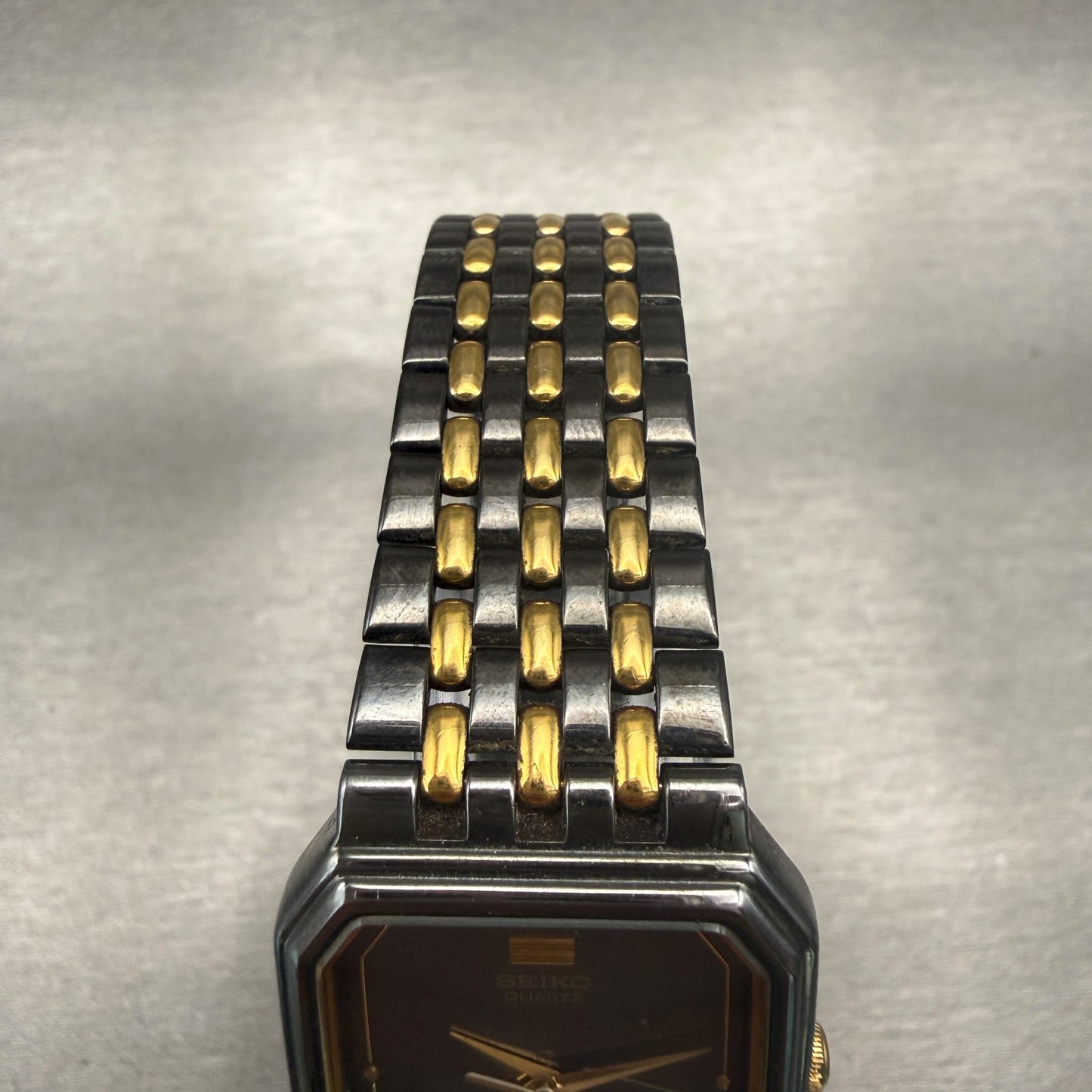 Seiko Watch Men 26mm Black Dial Two Tone Rectangle 5P31-5A59 New Battery4