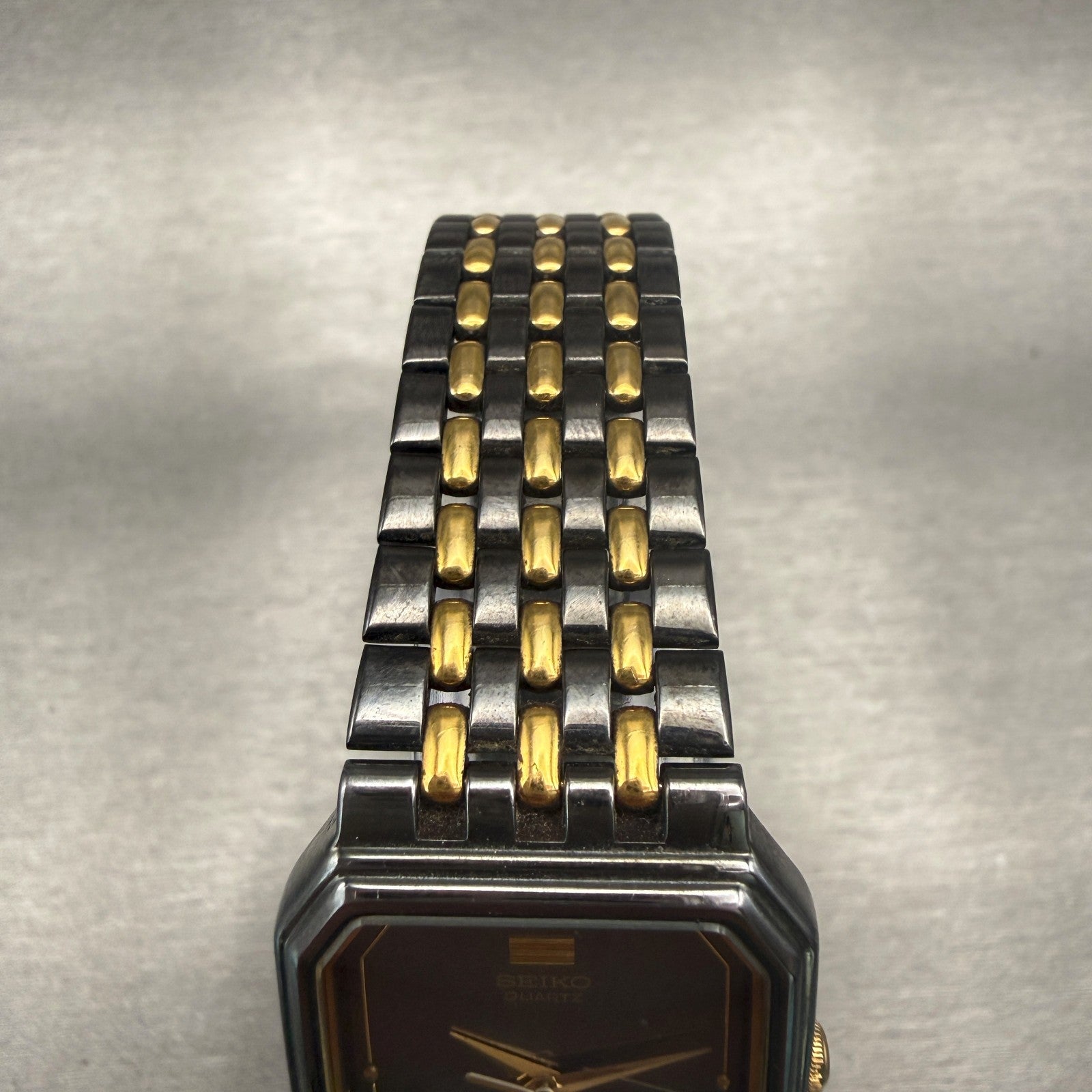 Seiko Watch Men 26mm Black Dial Two Tone Rectangle 5P31-5A59 New Battery4