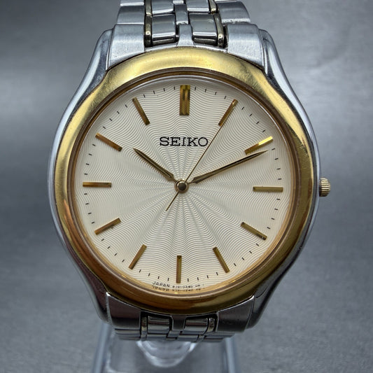 Seiko Watch Men 33mm Champagne Dial Two Tone Round 8J41-6030 New Battery Vintage0
