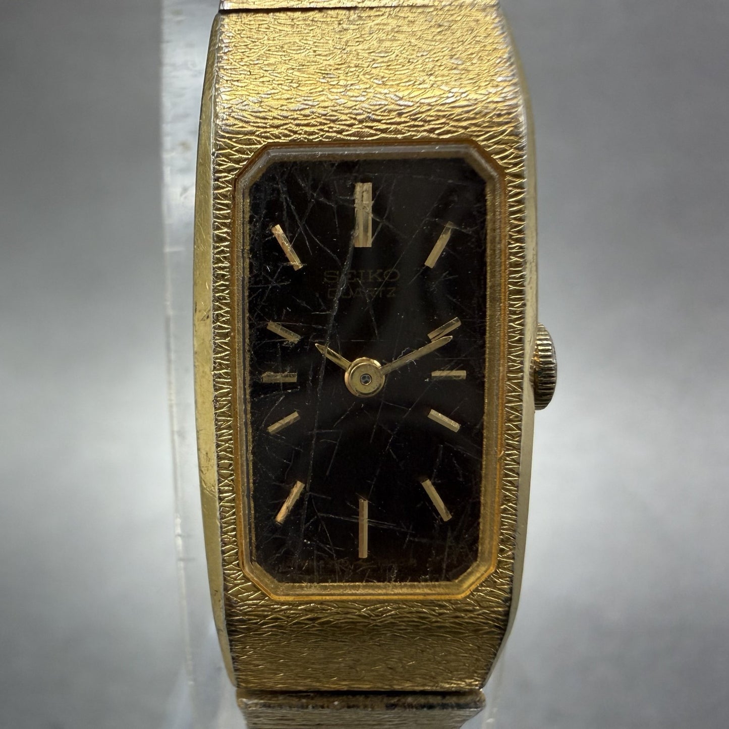 Seiko Tank Watch Women 13mm Brown Dial Gold Tone Rectangle 1320-5990 New Battery1