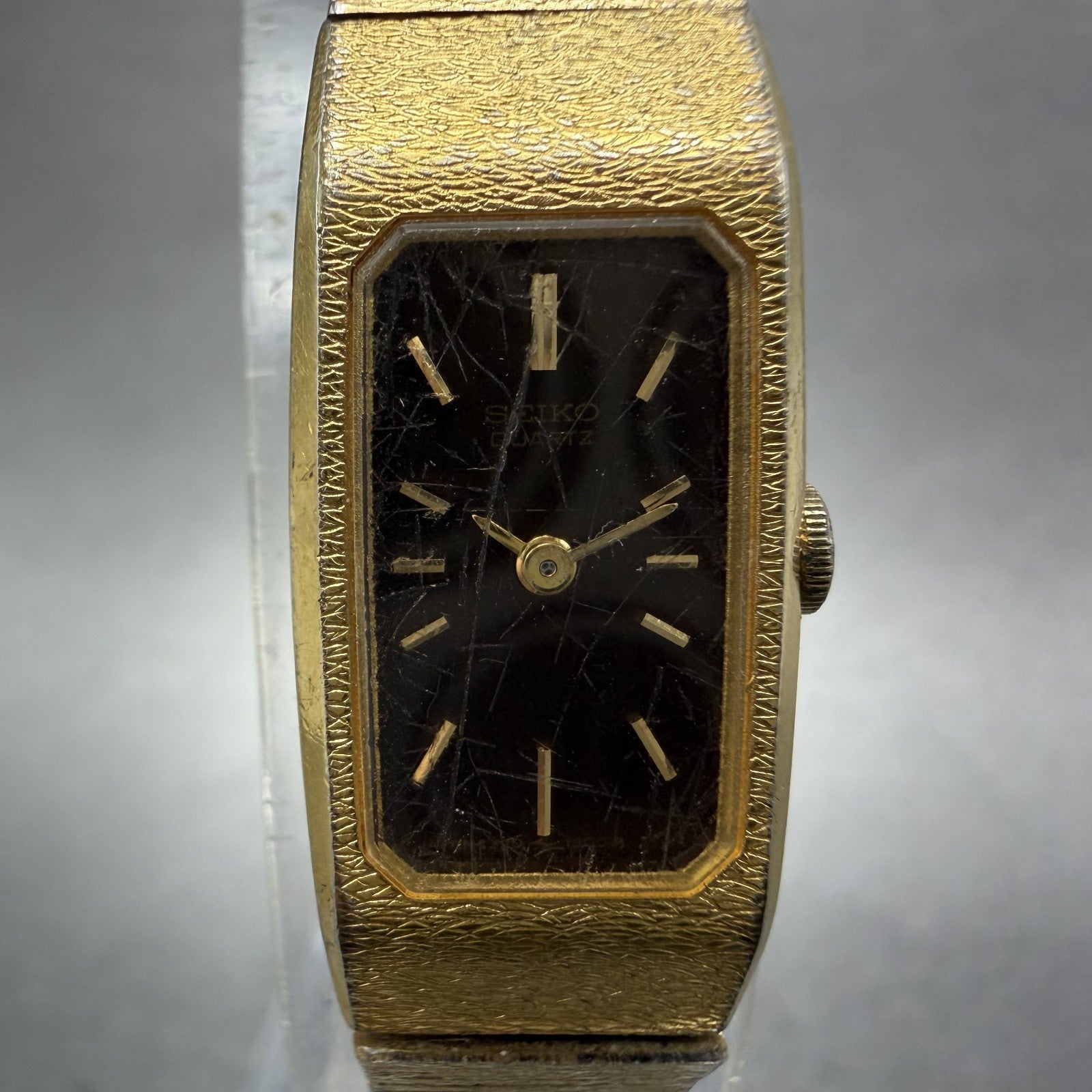 Seiko Tank Watch Women 13mm Brown Dial Gold Tone Rectangle 1320-5990 New Battery1