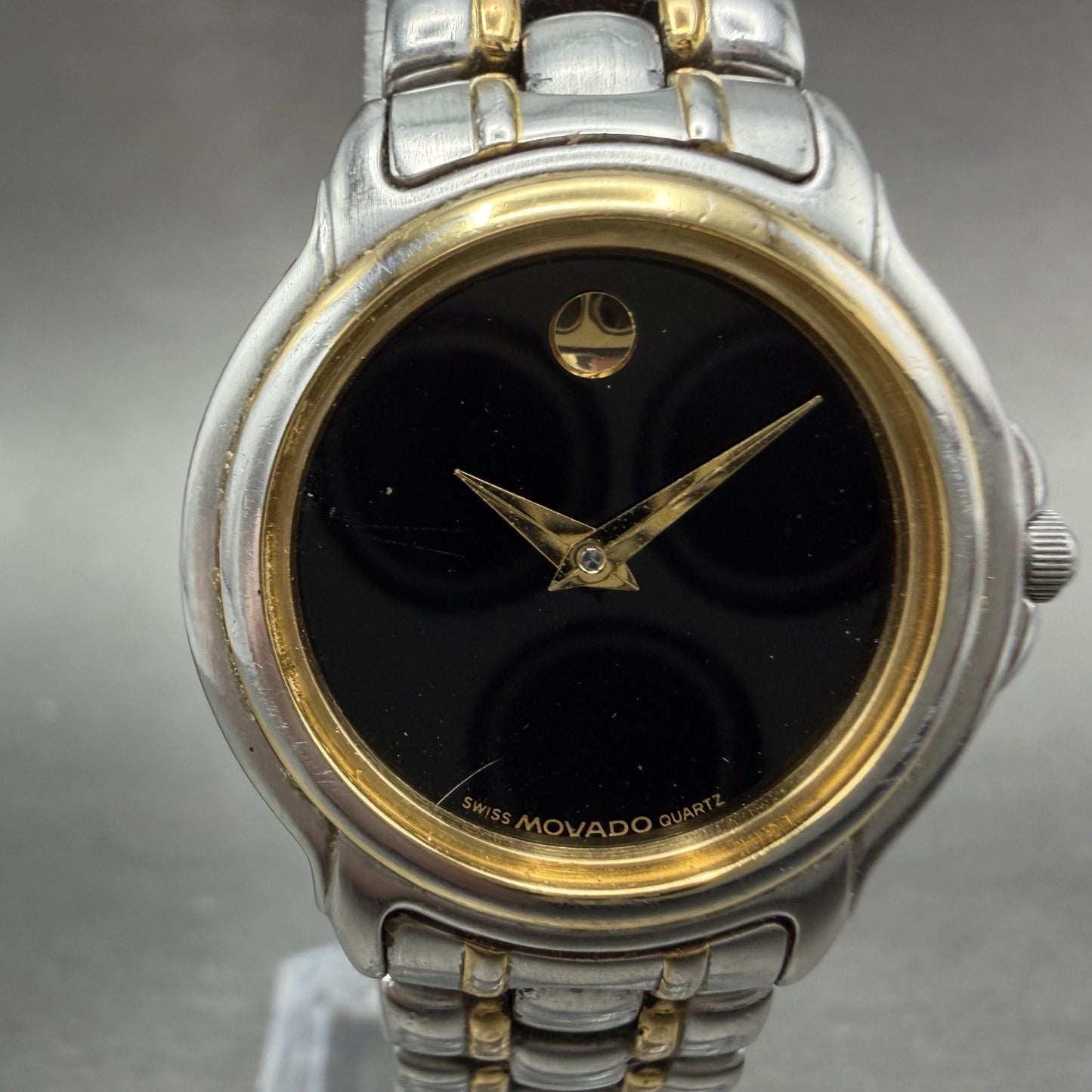 Movado Museum Watch Women 26mm Black Dial Two Tone Round NO CRYSTAL! 81-E4-98381