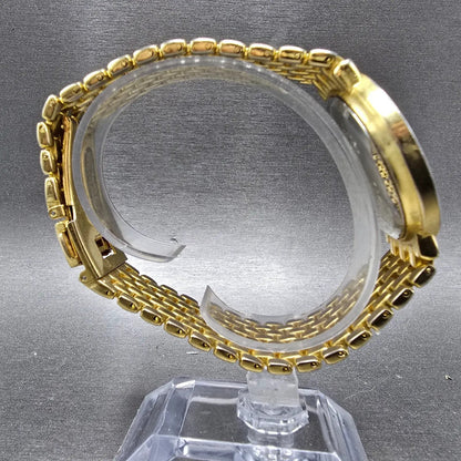 Gruen Watch Men 36mm Gold Dial Gold Tone Round New Battery Vintage8