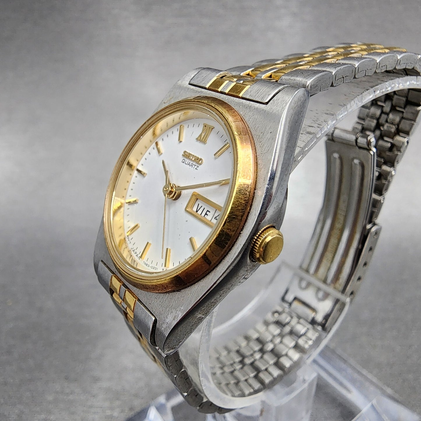 Seiko Watch Women 25mm White Dial Two Tone Daydate READ!!! 7N830081 New Battery2