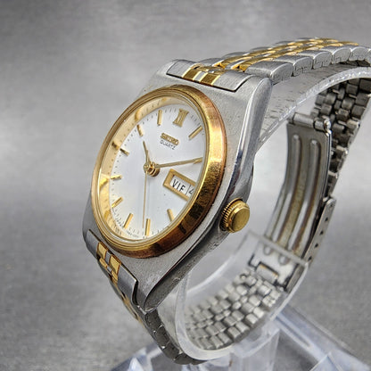 Seiko Watch Women 25mm White Dial Two Tone Daydate READ!!! 7N830081 New Battery2
