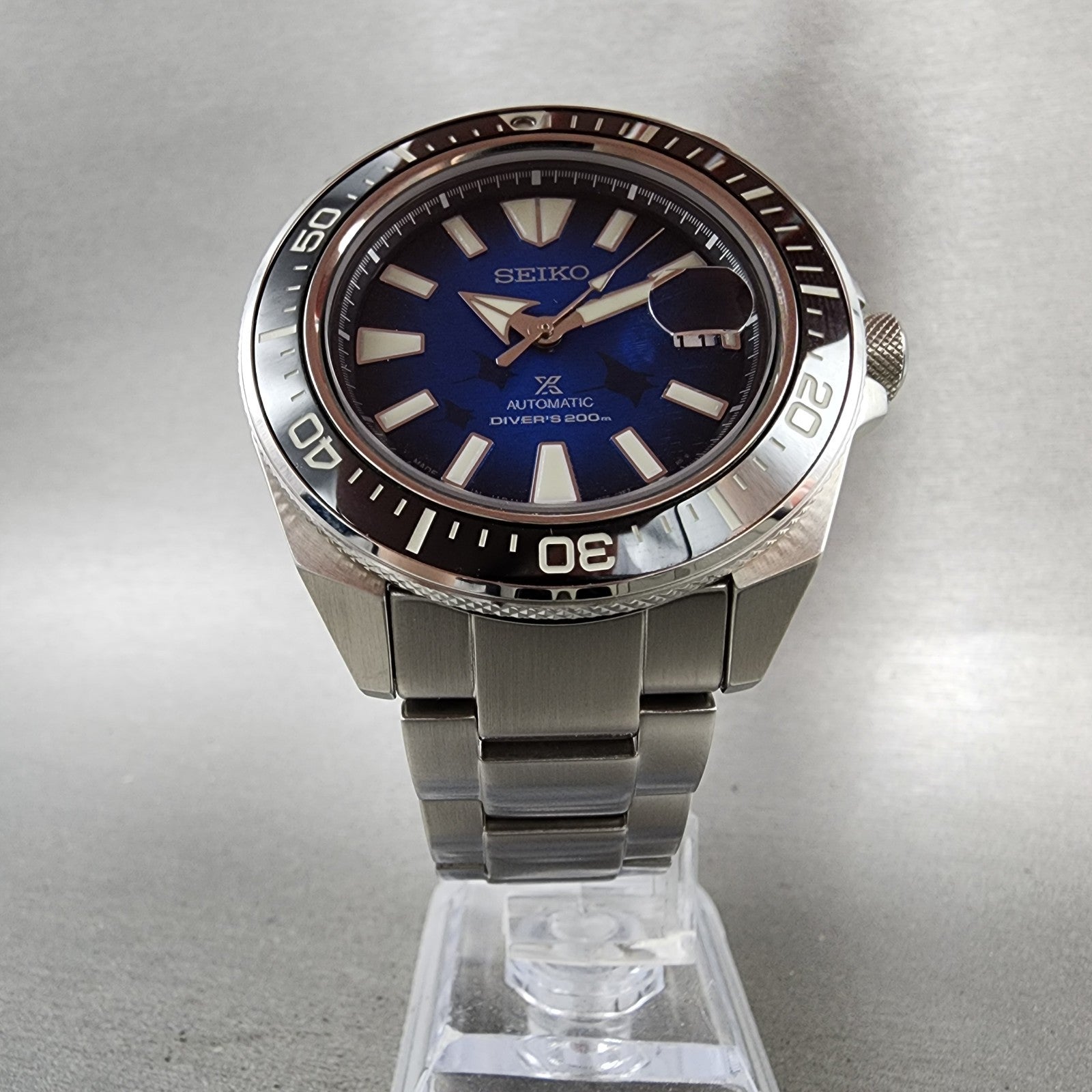 Seiko Prospex Save The Ocean Samurai Watch Men 44mm Blue Dial Steel Date Auto6
