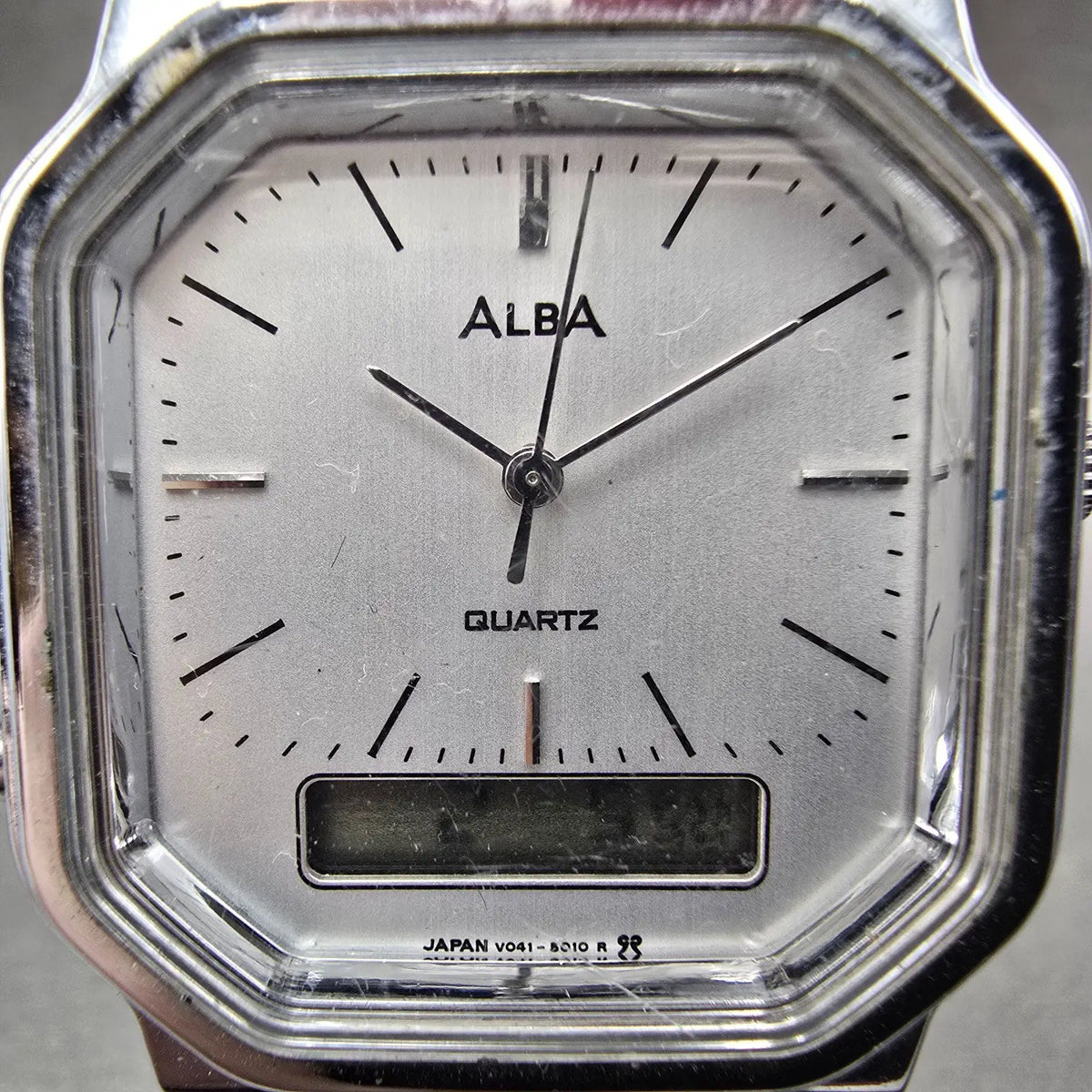 Seiko Alba Analog Digital Watch Men 32mm White Dial Silver Alarm Chrono READ!!!!1