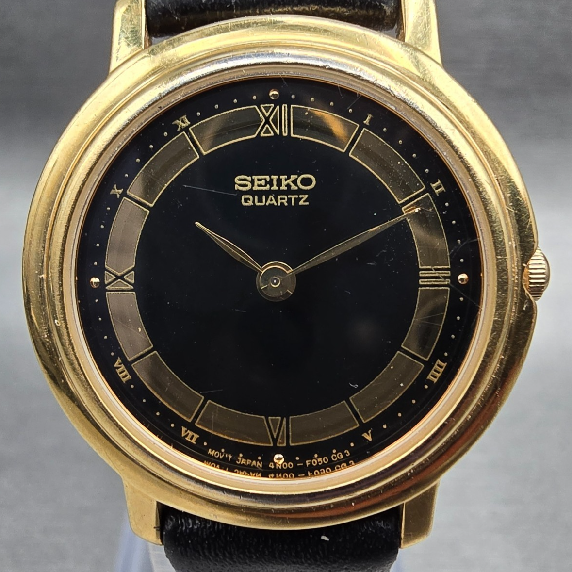 Seiko Watch Women 27mm Black Dial Gold Tone Round 4N00-F039 New Battery Vintage1