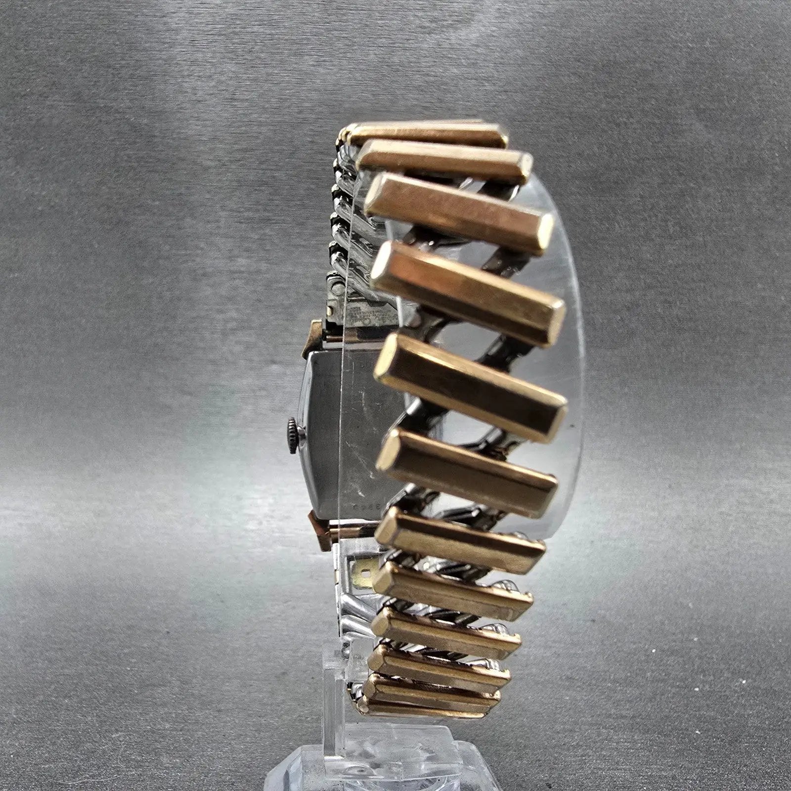 Bulova Watch Men 25mm Brown Dial Rose Gold Tone Rectangle Manual Wind PARTS8
