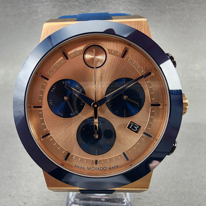 Movado Bold Fusion Chronograph Watch Men 44mm Rose Gold Dial Rose Gold Tone Date1