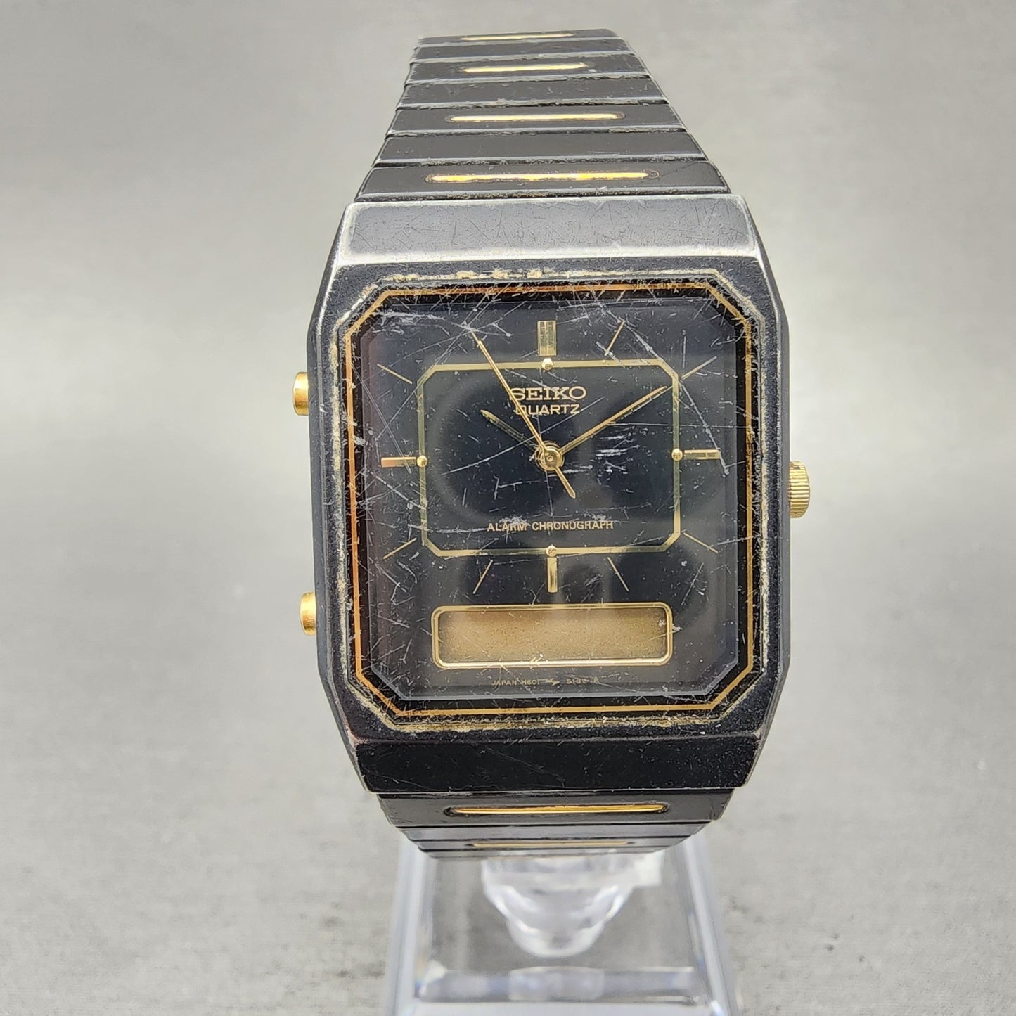 Seiko Analog Digital Watch Men 29mm Black Dial Black Tone H6015179 PARTS0