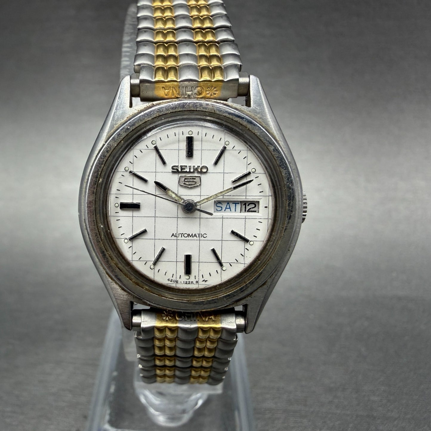 Seiko 5 Automatic Watch Women 25mm Silver Dial Two Tone 4206-0410 New Battery0